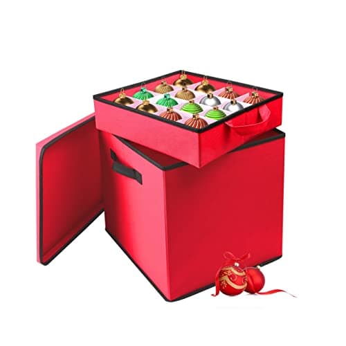 Image of Almineez Christmas Tree 64 Bauble Decorations Box Bag Holder With 4 Removable Trays Storage Multipurpose Ornaments Organiser With Carry Handles Xmas