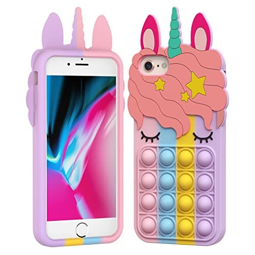 Image of Asgens Pop Fidget It Case for iPhone 6/6S/7/8/SE 2020, Cute Lovely Cartoon Unicorn Rainbow Stress Relieve Push Bubbles Protective Silicone Soft Phone Case for Apple iPhone 6/6S/7/8/SE 2020 4.7 inch