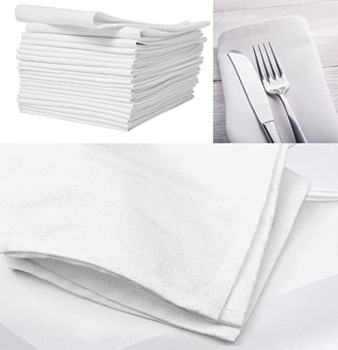 Image of COTTON NAPKINS WHITE SET OF 4 - Cloth Napkin Oversized Heavy Weight - 50cm x 50cm - Dinner, Hotel, Home, Weddings, Restaurant & Event Quality. Reusable