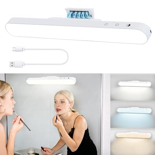 Image of Llamau Makeup Mirror Light, LED Battery Operated Dressing Table Lights, 4500mAh Magnetic Stick On Bathroom Lights, 3 Color Temperatures & Adjustable Brightness, Portable for Bathroom Dressing Table