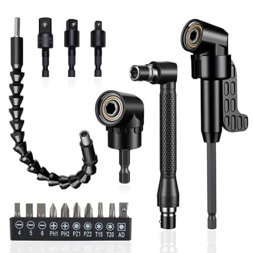 Image of 8 PCS Flexible Drill Bit Extension Set, Bendable Flexible Extension Bit Chrome Vanadium Steel 105° Right Angle Drill Attachment Rotatable Joint Socket for Tight Corner Workspace