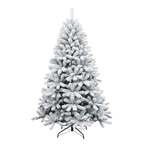 Image of 6Ft/1.8m Yukon Snow Pine Artificial Green Christmas Tree Snow Flocked 550 Tips Branches Snowy Bushy Xmas Home Decorations, Metal Stand