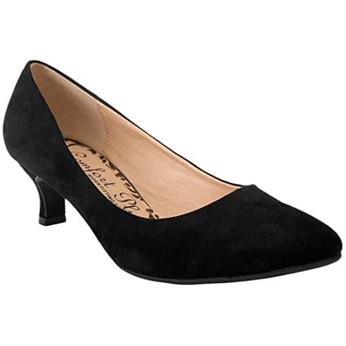 Image of Comfort Plus Ladies Womens Kitten Heel Court Shoes Low Mid Heel Flexi Sole Wide E Fitting Classic Smart Casual Formal Work Office Outdoor All Occasions Wider Fit Comfortable Slip On- Black Suede 4