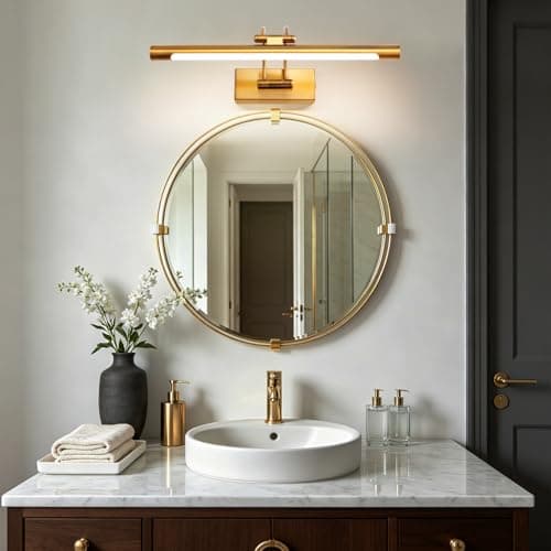 Image of TYhogar 40CM Gold Picture Lights for Wall Stepless Dimming Bath Mirror Light - 3 Color Temperatures & Swivel Head for Makeup Vanity, Picture Frame Lighting 10W