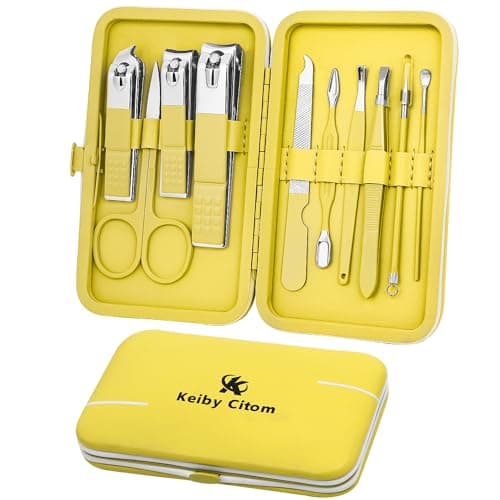 Image of Manicure Set 10pcs Professional Nail Clippers Kit Pedicure Care Tools-Stainless Steel Grooming Tools for Travel (Yellow)