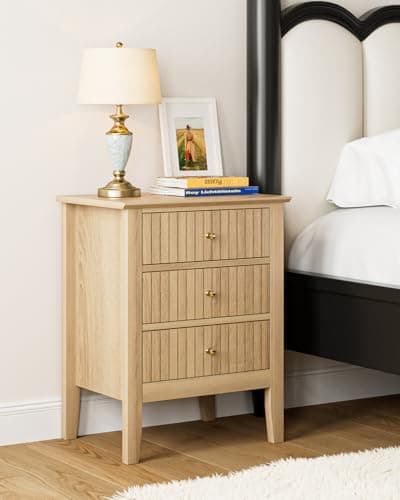 Image of HEYZOEY Bedside Cabinet with 3 Drawers, Wooden Bedside Table, Modern Side Table for Bedroom or Living Room (Oak, 45 × 35 × 61.5 cm)