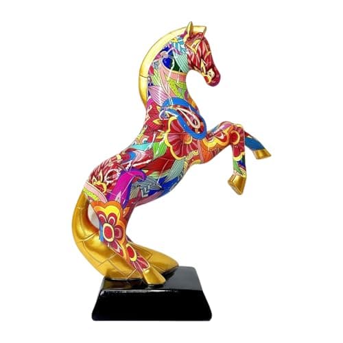 Image of Horse Figurine - Table Ornament with Graffiti Animals in Resin 17 x 6.5 x 23 cm | Flying Horse Pegasus Figurine, for Living Room, Bedroom, Shelves, Cabinets, Bookcases,