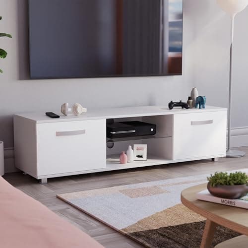 Image of Vida Designs Cosmo LED TV Unit 2 Door Modern Gloss Matte MDF Living Room Cabinet Media Stand Furntiure RGB Light White 140cm