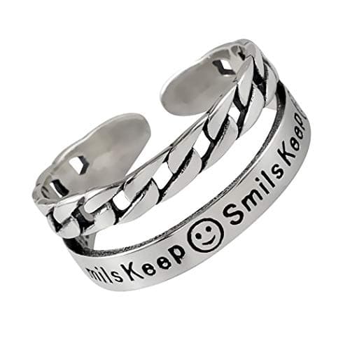 Image of Woent Smiley Face Rings Silver Smiling Face Ring Opening Adjustable Jewelry Ring for Women (Smile 6)