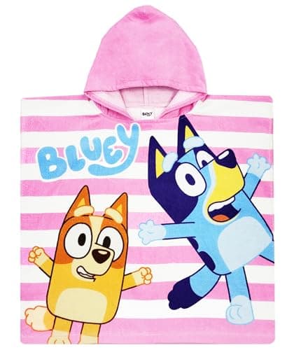 Image of Bluey Girls Swimming Hooded Towel Poncho Bath Towel Hoodie Cover Up (Bluey Towel Pink, One Size)