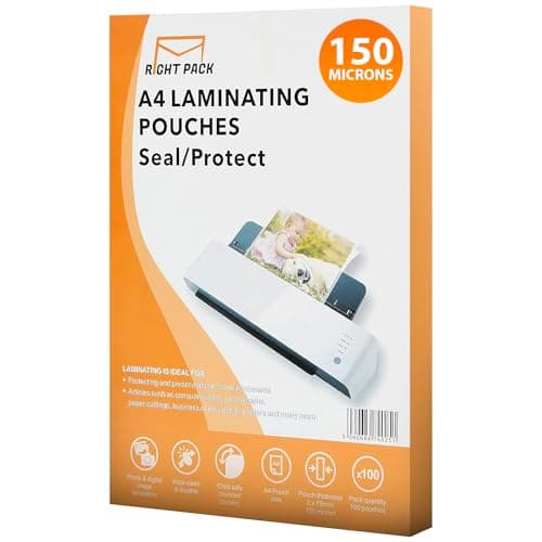 Image of Right Pack Laminating Pouches A4 100 Sheets 150 Micron | A4 Laminating Pouches | Strong & Durable Laminating Pouches | Glossy Laminator Pouches | Laminate Pouches A4 | Flexible Rigidity | Waterproof