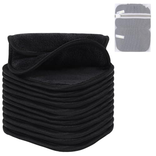 Image of SINLAND Microfiber Makeup Remover Cloth Soft Wash Cloth for Face for All Skin Types Erase Your Face Absorbent Reusable Face Cloth 12pack Black