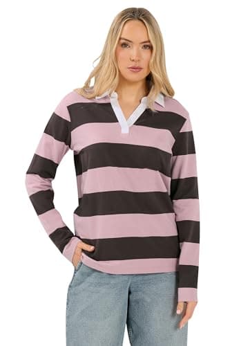Image of Long Tall Sally - Lts Tall Chocolate Brown & Pink Stripe Cotton Rugby Sweatshirt - Women's