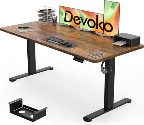 Image of Devoko Electric Standing Desk 160x80cm, 18mm Thick Tabletop, Sit-Stand Height Adjustable with Sedentary Reminder, USB Charging Port, 3 Memory Smart Panel, Heavy-Duty Steel Frame (Rustic Brown)