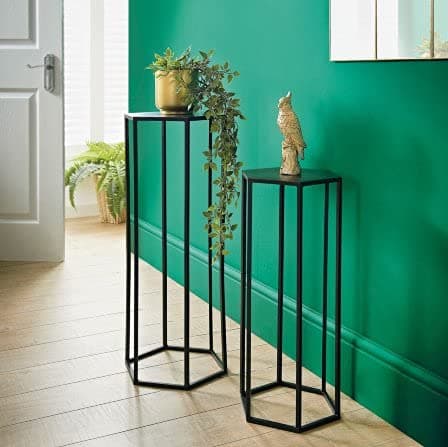 Image of Bloomingtons Direct Black Set of 2 Sofa Side Table Hexagon Narrow Decorative Side End Tables for Living Room