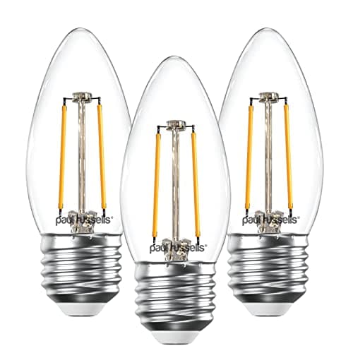 Image of paul russells LED Candle Filament Light – 2.5W 25W Equivalent Replacement, 250LM Lumens, 2700K Warm White, ES E27 Edison Screw C35 Bulbs – Bright Energy Saving Non-Dimmable Lamps - 3 Pack