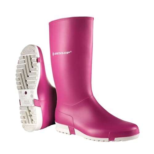 Image of DUNLOP Sport - Unisex Knee High Classic Retro Design Wellington Rain Boots, Pink/White, Waterproof and Chemical Resistant PVC Wellies for Outdoor, Farm and Gardening Work - EU40, UK6.5