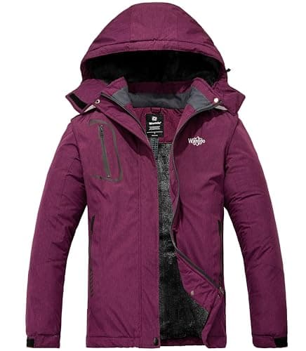 Image of Wantdo Women's Warm Ski Jacket with Fleece Waterproof Snowboarding Jacket Hooded Mountain Coat Windproof Raincoat Purple Teal M