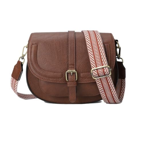 Image of AFKOMST Crossbody Bag for Women Small Satchel and Shoulder Bag Vintage Saddle Handbags Vegan Leather