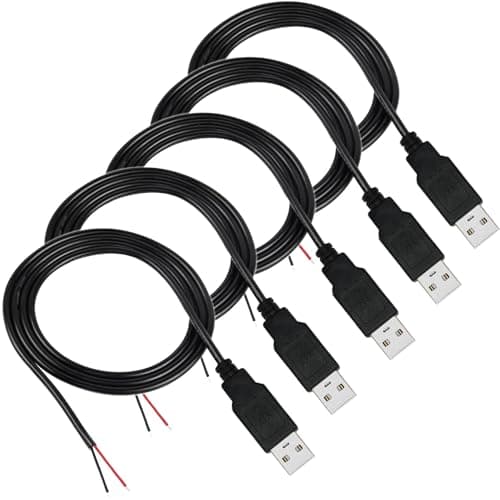 Image of RUNCCI-YUN 5Pcs USB A 2.0 Panel Mount Connector Cable, Solderable Mini USB Plug Pigtail for Equipment & DIY Repair (100cm)