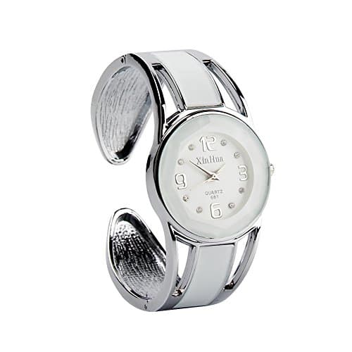 Image of ele ELEOPTION Bracelet Design Quartz Wrist Watches with Rhinestone Blue Dial Stainless Steel Bracelet for Women (White)