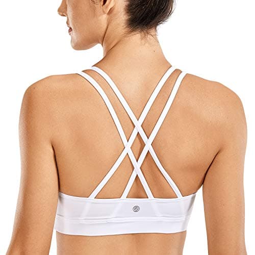 Image of CRZ YOGA Women's Strappy Back Sports Bra - Mid Impact Wirefree Padded Workout Yoga Crop Top White S