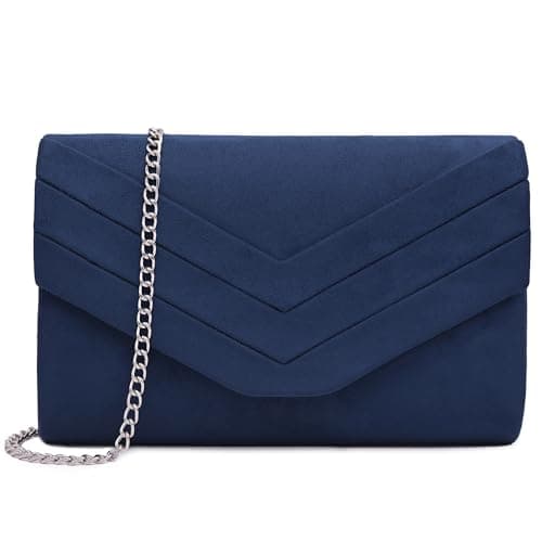 Image of Milisente Clutch Bag for Women, Suede Clutch Bags for Wedding Shoulder Crossbody Evening Bag (Navy)