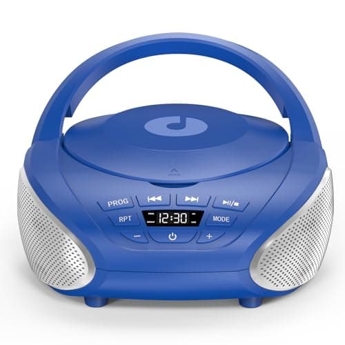 Image of Gueray Portable CD Player Boombox Compact CD Boombox with Stereo Speakers FM Radio 3.5mm AUX Input and Headphone Jack LCD Display for Indoors, Outdoors, Travel & Audiobooks(Blue+Silver)