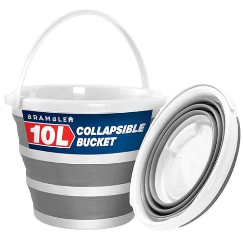 Image of BRAMBLE 10 Litre Collapsible Bucket Portable Cleaning Fishing Camping Silicon, Space Saving Design for Home & Outdoors - Grey/White