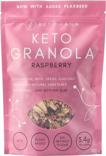 Image of Keto Hana Raspberry Keto Granola Keto Diet Vegan Grain Free Dairy Free Plant Based No Refined Sugars Gluten Free 2g Net Carbs Breakfast Cereal - 300gr/0.6lbs