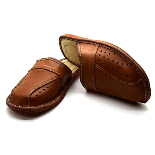 Image of SolaDirect Men's Leather Slippers Shoes Comfort Sandals Slip On Mules Brown (Size UK 10 / EU 44)