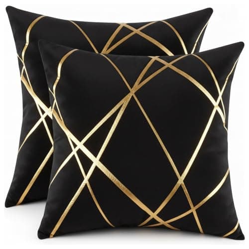 Image of Miuyunya Decorative Velvet Cushion Covers 50 x 50 cm Square Throw Pillow Covers Gold Striped Cushion Case with Invisible Zipper Couch Pillowcases for Sofa Living Room Bedroom Sets of 2 Black
