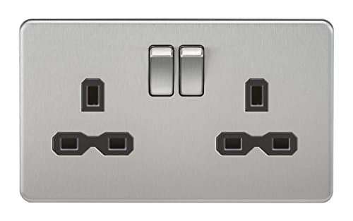 Image of Knightsbridge SFR9000BC 13 A 2-Gang Screwless DP Switched Socket - Brushed Chrome with Black Insert …