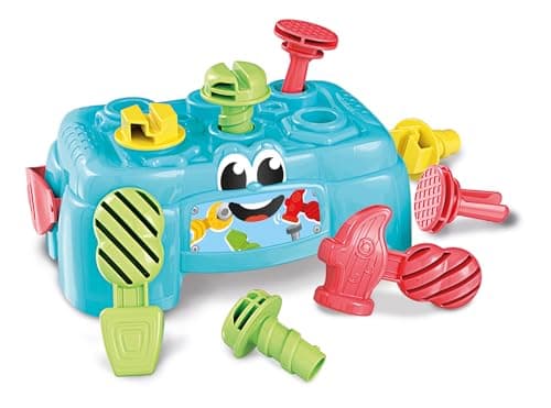 Image of Clementoni Baby Workbench, Motor Skills Toy Made from 100% Recycled Material for Senses Development, Tool Box with Hammer, Screws & Screwdriver, for Toddlers from 10 Months 17042