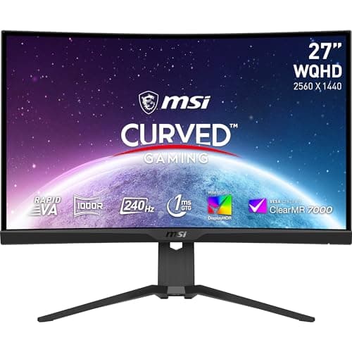Image of MSI MAG 275CQRXF 27 Inch WQHD Curved Gaming Monitor - 1000R, 2560 x 1440 Rapid VA Panel, 240 Hz / 1ms, 116 sRGB, DisplayHDR 400, Adaptive Sync, Mystic Light - DP 1.4a, HDMI 2.0b, USB Type-C