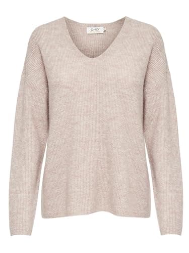 Image of ONLY Womens Onlcamilla V-Neck L/S KNT Noos Pullover Sweater, Pumice Stone/Detail:Melange, M UK