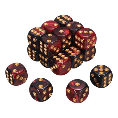Image of sourcing map 20Pcs 6 Sided Standard Dice, 2 Colors 16mm Acrylic D6 Mini Polyhedral Pearl Pattern Game Dice Set for Table Games, Red and Black/Gold Point