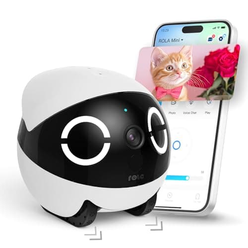 Image of Enabot EBO ROLA Mini FamilyBot,2K Pet Camera Robot,Movable Indoor Camera Battery-Powered with Phone App,One-Touch Call,2-Way Talk,IR Night Vision,Motion Detection,Video Recording
