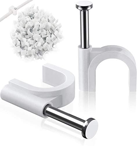 Image of Round Cable Clips, 100Pcs 6mm Electrical Cable Wall Clip - Nail Clips Cable Management, Steel Nails Tacks Holder for Organizing Electric Wires Cables Line TV (White)