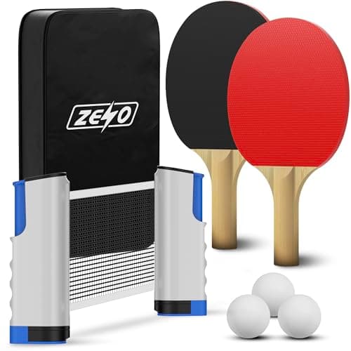 Image of ZENO Portable Table Tennis Set | Ping Pong Set | 2 Premium Table Tennis Bats, All-in-One Kit with Retractable Table Tennis Net, 3 Ping Pong Balls & Storage Case | Great Gift Idea | Indoor/Outdoor Game