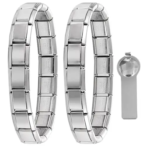 Image of 2Pcs Italian Charm Bracelet Set with 1pcs Opening Tool, Nomination Style Silver Charm Bracelet for Women Italian Bracelet, Link on Link Bracelet for Nomination Bracelet Charms - Silver