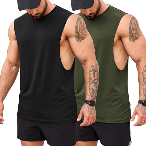 Image of COOFANDY Men's Gym Tank Tops Bodybuilding Muscle Vest Workout Summer Fitness Sleeveless T Shirt Black Army Green M
