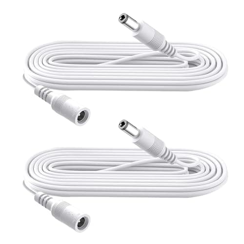 Image of Security-01 2-Pack 2m Extension Cable, Plug 5.5mm x 2.1mm, DC 5V 6V 9V 12V 24V Power Adapter Extension Cord, for CCTV Camera, IR illuminator, Printer, LED Strip, White
