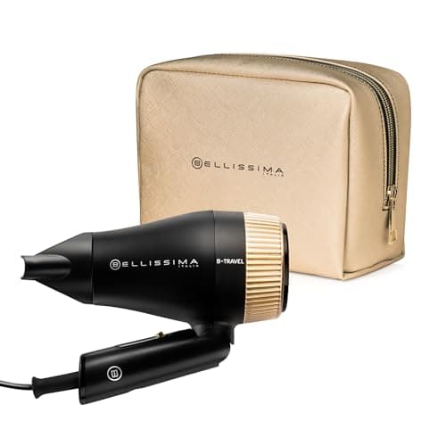 Image of Bellissima B Travel Hair Dryer – Premium Mini, Fast, Light Dryer for Women and Men, Foldable, Compact, 2 Heat Settings, Luxury Travel Bag Included, Worldwide Use, 1400W Dual Voltage