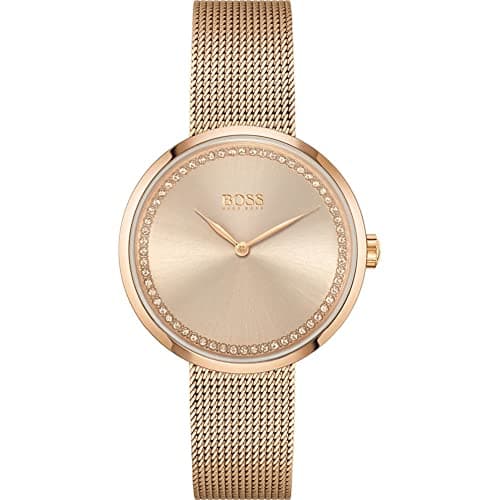 Image of BOSS Analogue Quartz Watch for Women with Carnation Gold Coloured Stainless Steel Mesh Bracelet - 1502548