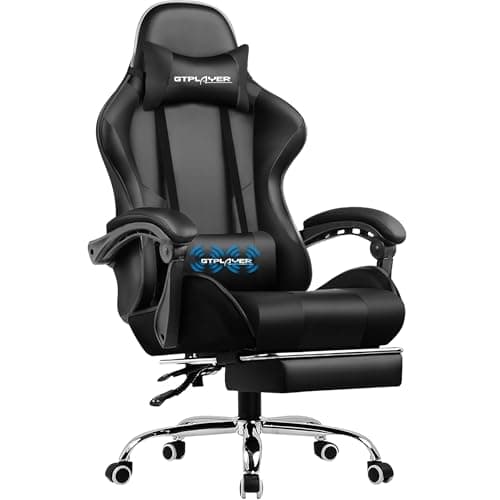 Image of GTPLAYER Gaming Chair, Massage Ergonomic Computer Chair with Footrest, Lumbar Support, Headrest, Height Adjustable Home Office Reclining PC Racing Chairs Black