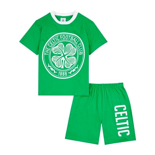 Image of Celtic F.C. Boys Pyjamas, T-Shirt and Shorts PJs Set, Official Football Gifts for Boys 9-10 Years Green