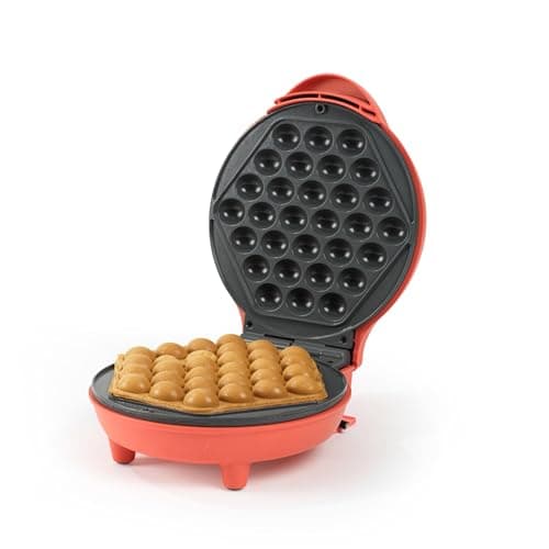 Image of Giles & Posner Funfair Bubble Waffle Maker – PFAS-Free Non-Stick Cooking Plates, 2 Min Pre-Heat Time, Power/Ready Indicator Lights, 18 cm Plate, Hong-Kong Style Egg Waffle, Compact, 750W, Red