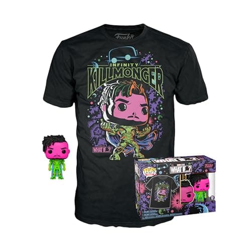 Image of Funko Pop! & Tee: What If - Killmonger - Large - (L) - Anything Goes - T-Shirt - Clothes With Collectable Vinyl Figure - Gift Idea - Toys and Short Sleeve Top for Adults Unisex Men and Women