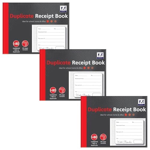 Image of Duplicate Receipt Books Pack 3 Small Business - Invoice Pad Self Employed - Cash Receipt Book Carbon Paper - 80 Numbered Pages Microperforated Tear-Out Sheets